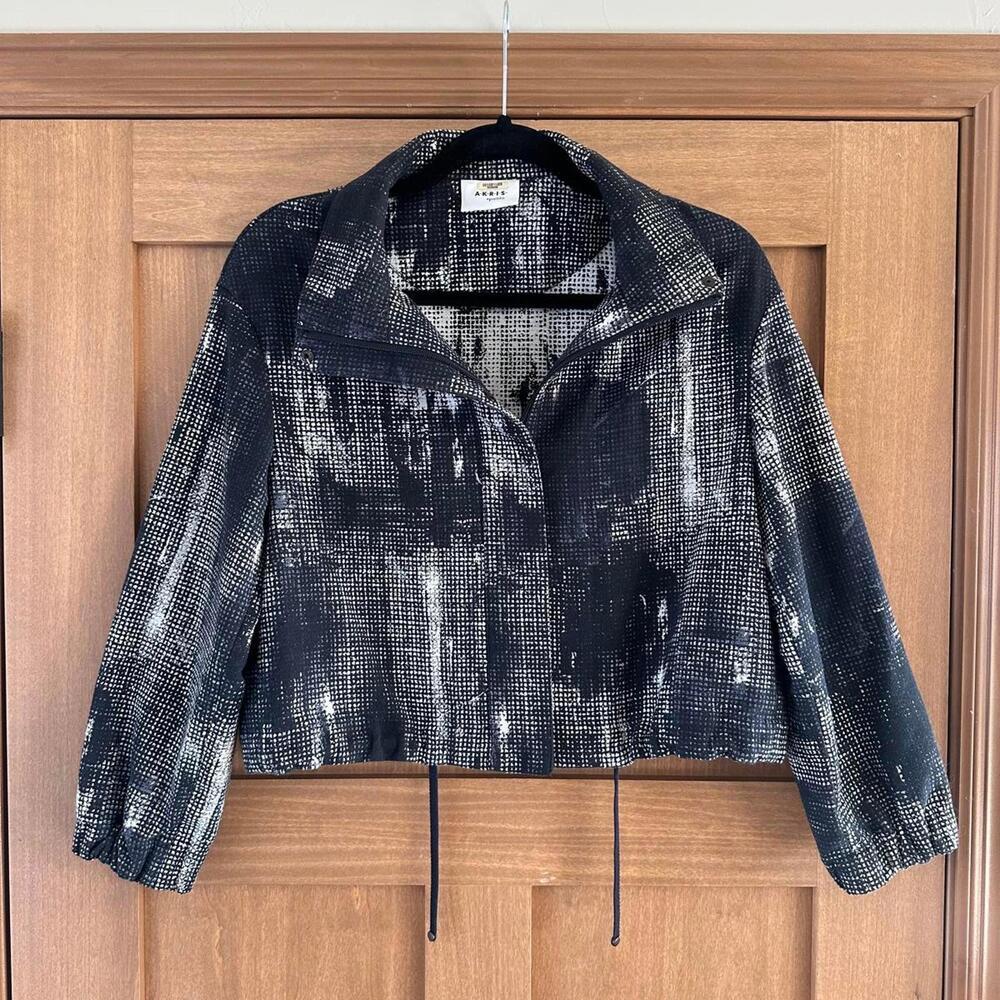 Akris Punto Italian Fabric Cropped Zip Up Jacket Navy Blue Women’s size 8